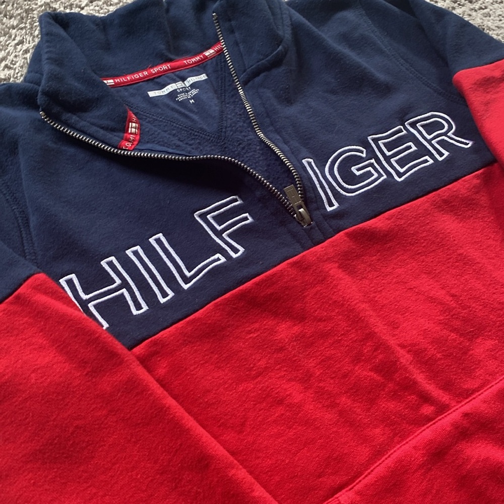 Tommy Hilfiger Women's Navy and Red Half-Zip Sweatshirt - Picture 3 of 7